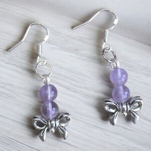 Purple Gemstone Ametrine Bow Earrings - Sterling Silver Ear Wires